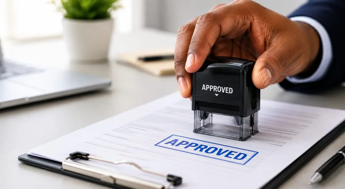 Custom rubber stamps and documents in a Nairobi office